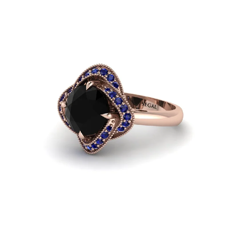 Ladies engagement rings heirloom halos-Black Diamond Floral Infinity Engagement Ring - Brinley No. 68