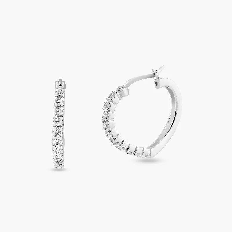 Ladies earrings anniversary earring styles-Clearance-Silver 925 Rhodium Plated Half Eternity CZ Hoop Earrings - STE00031