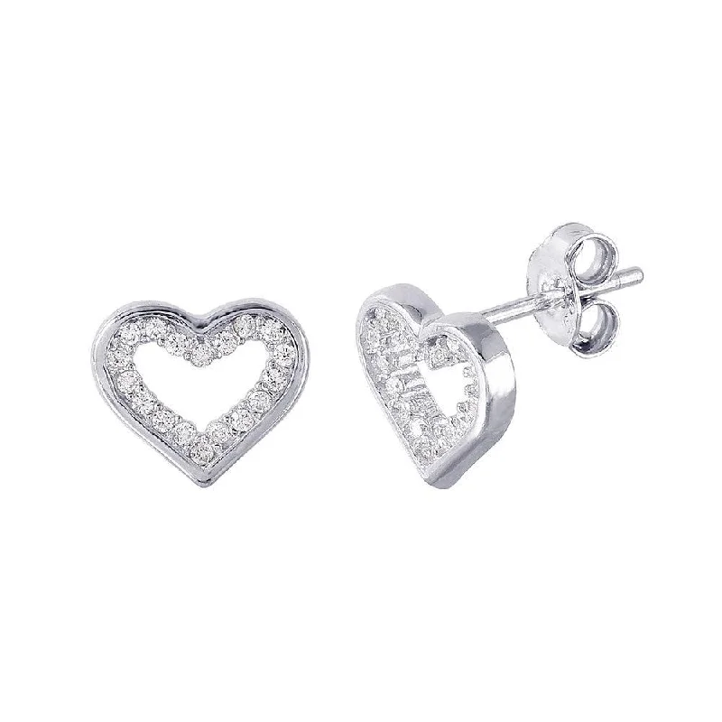 Ladies earrings eternity design picks-Silver 925 Rhodium Plated Open Heart CZ Earrings - STE01022