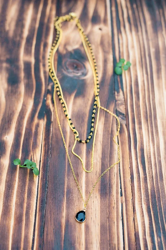 ladies necklace lariat custom-Gold & Black Layered Necklace