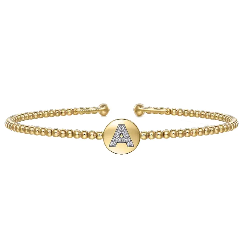 ladies bracelet holiday constellation-Gabriel 14K Yellow Gold Round A Initial Diamond Bujukan Cuff Bracelet