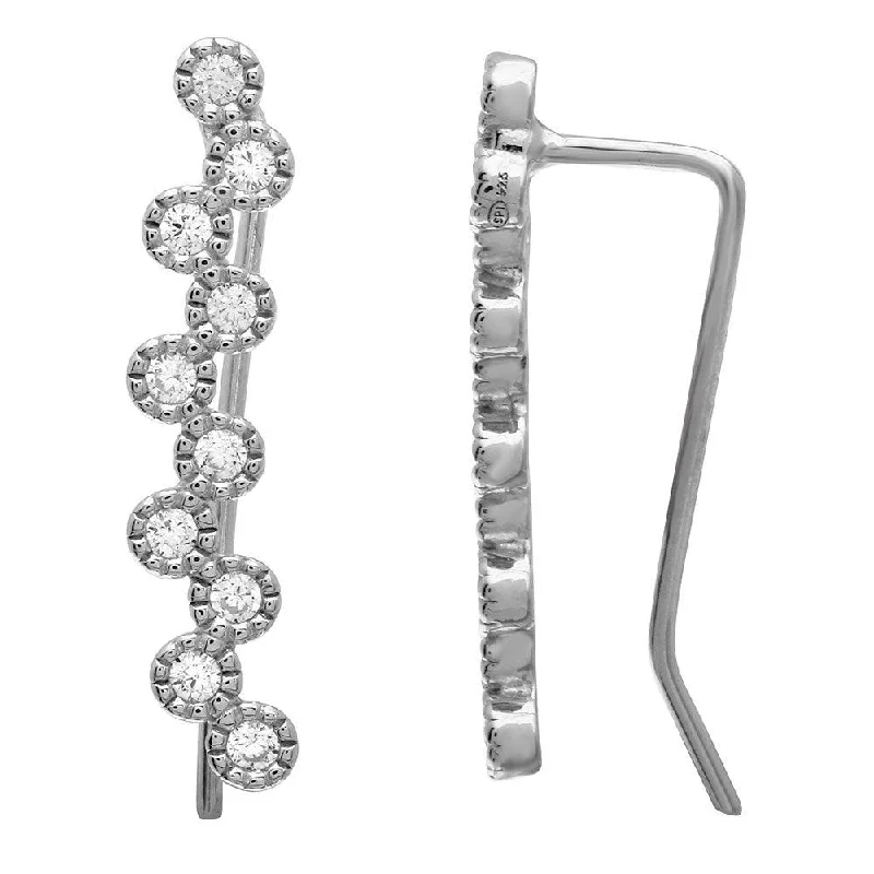 Ladies earrings extra small studs-Silver 925 Rhodium Plated CZ Bubble Climbing Earrings - GME00072RH