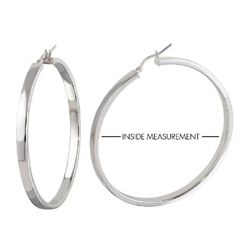 Ladies earrings tarnish-free designs-925 Sterling Silver Basic Non Plated Electroforming Flat 4mm Hoop Earrings - ARE00022SL