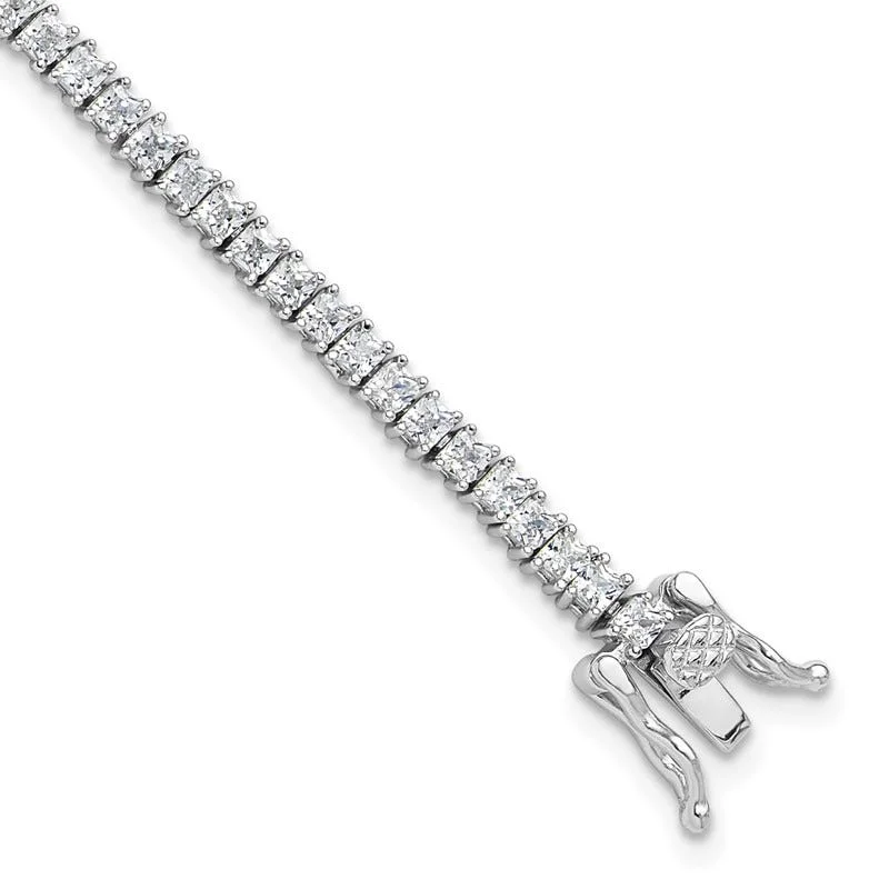 ladies bracelet classic sapphire-Sterling Silver Rhodium-plated 3mm Princess Cut CZ 7.75in Tennis Bracelet