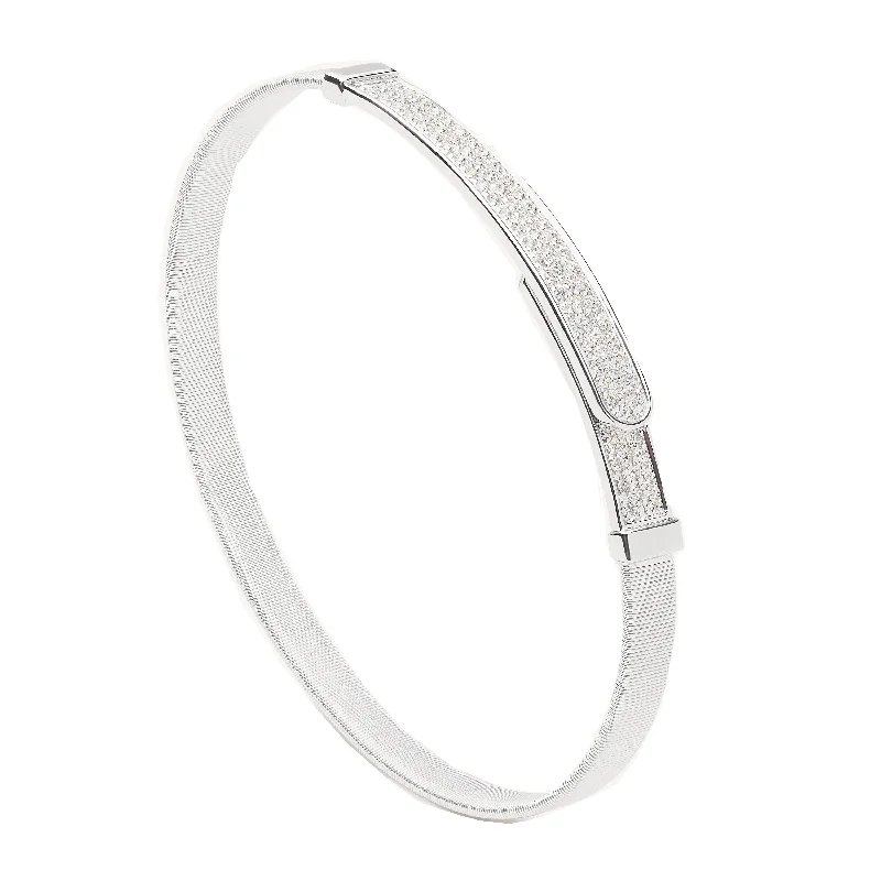 ladies bracelet fall holiday-Marco Bicego 18K White Gold Masai Coil and Diamond Pave Bangle Bracelet, Thin