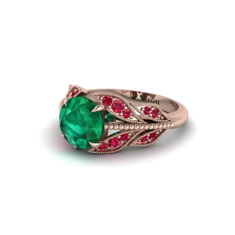 Ladies engagement rings three-stone-Emerald Majestic Leaf Gold Engagement Ring - Makenna No. 50