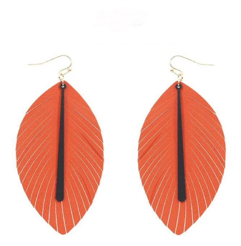 Ladies earrings sustainable jewelry designs-Black and Orange Sport Leather Earrings