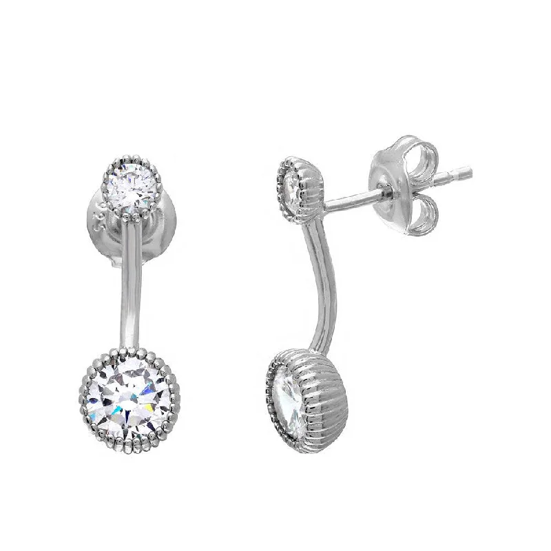 Ladies earrings white gold styles-Silver 925 Rhodium Plated Double CZ Drop Earrings - GME00054RH