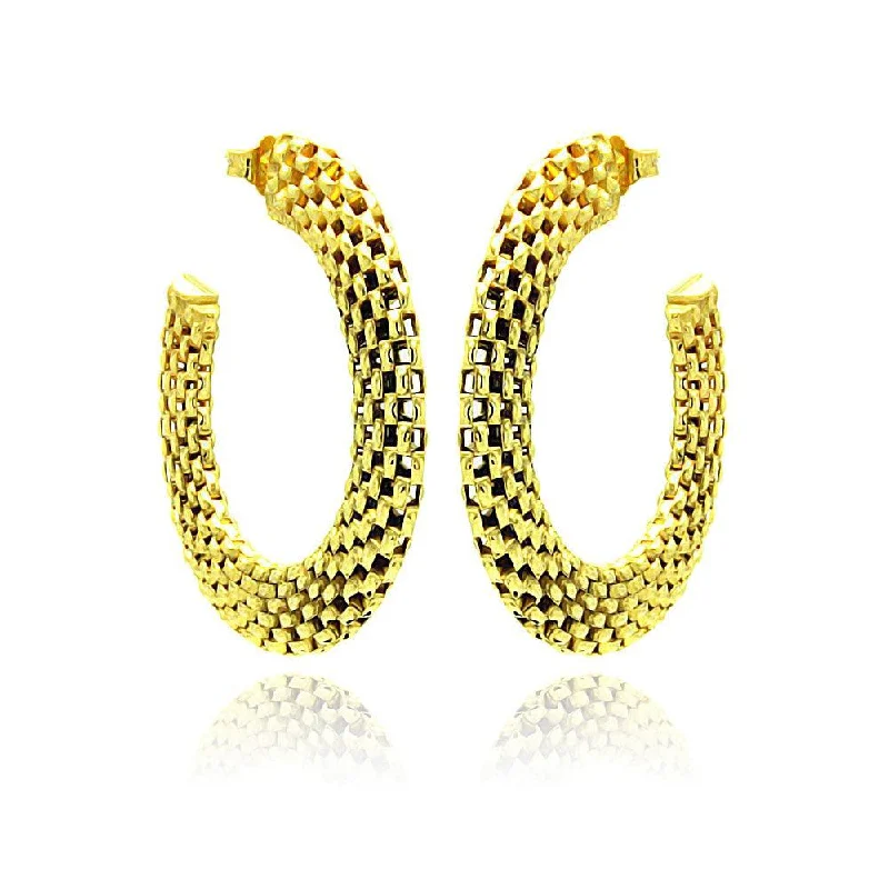 Ladies earrings ceramic crafted styles-Silver 925 Two Toned Gold and Black Rhodium Plated Crescent Box Link Italian Stud Earrings - ITE00019GP