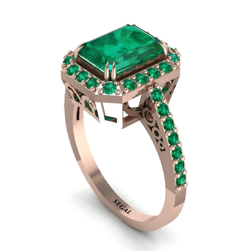 Ladies engagement rings ethical gemstone cuts-Emerald Cut Emerald Vintage-Inspired Engagement Ring - Addilyn No. 20