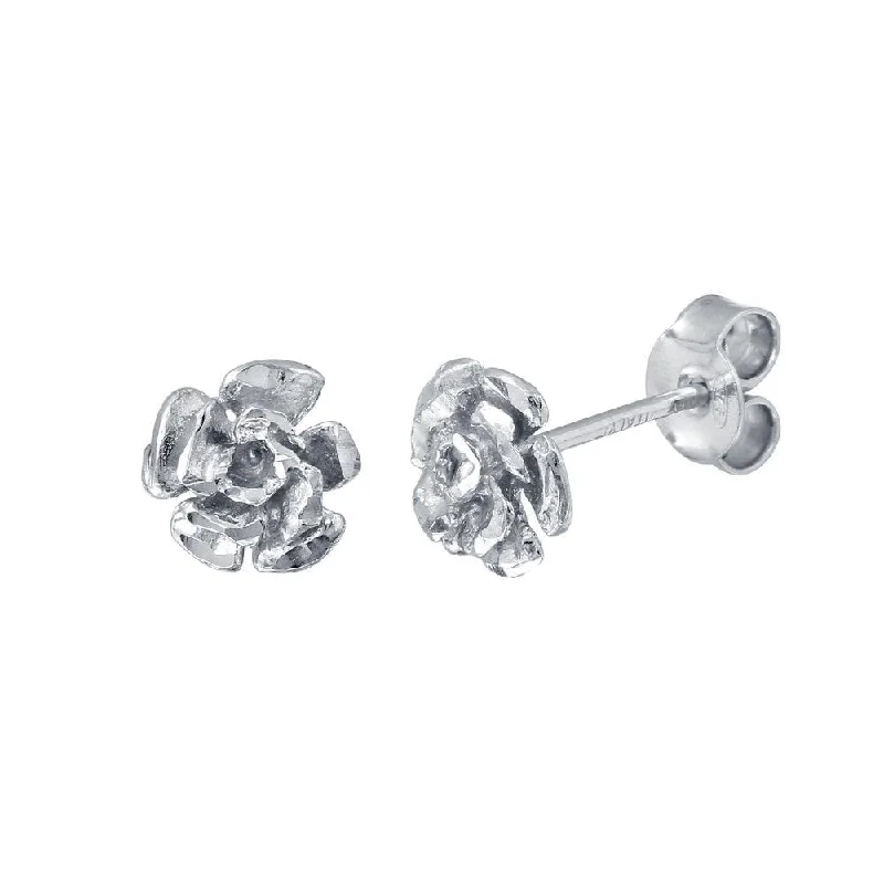 Ladies earrings mixed cut earrings-Rhodium Plated 925 Sterling Silver Flower Earrings - ECE00056RH