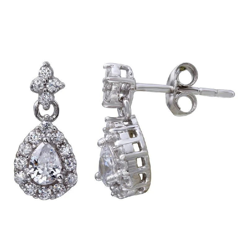 Ladies earrings single drop earrings-Rhodium Plated 925 Sterling Silver Mini Teardrop Earrings with CZ - STE01114