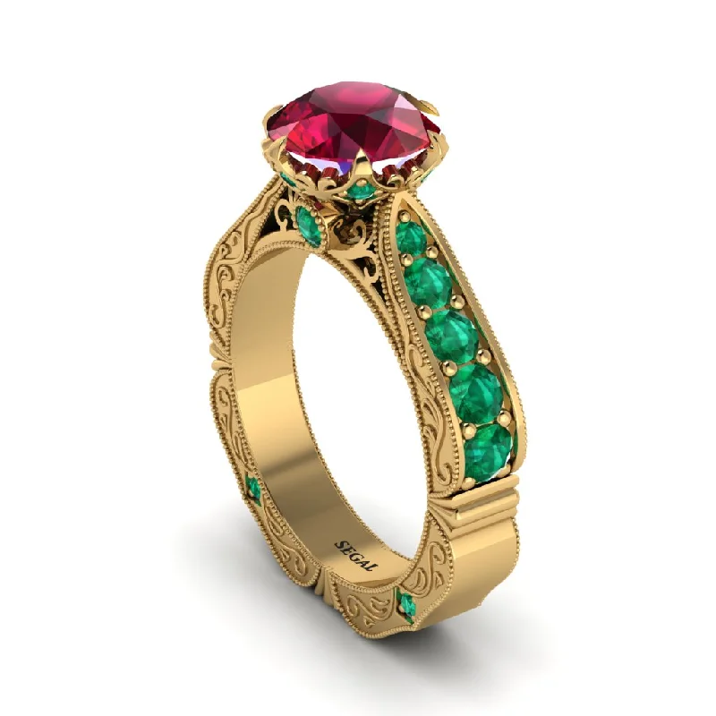 Ladies engagement rings custom gemstone cuts-Ruby Victorian Scroll Engagement Ring - Kehlani No. 25