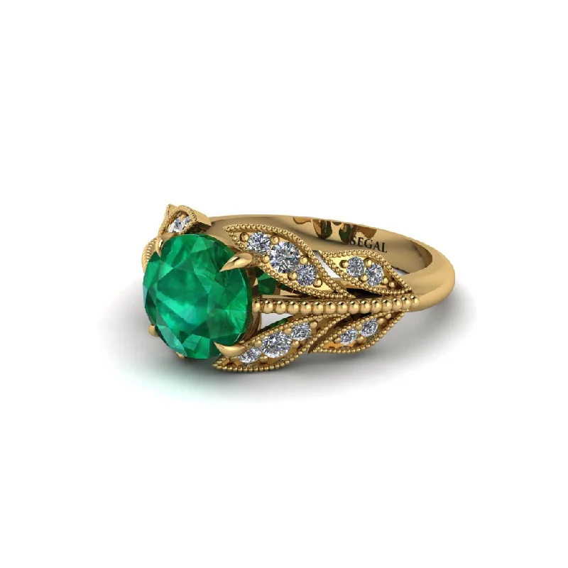 Ladies engagement rings ethical halo designs-Emerald Majestic Leaf Gold Engagement Ring - Makenna No. 4