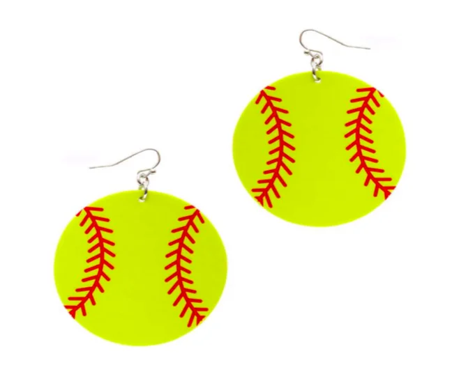 Ladies earrings sunken gem designs-Softball Leather Sport Earrings (Round)