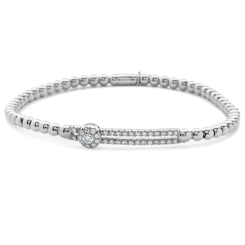 ladies bracelet modern opal-Hulchi Belluni Fidget Bracelet Single Pave Diamond Station White Gold