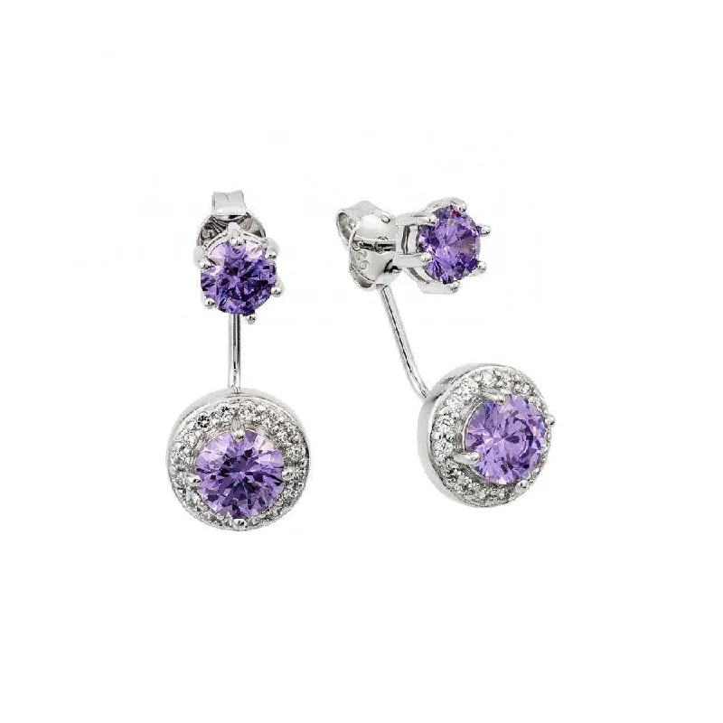 Ladies earrings modern art earrings-Silver 925 Rhodium Plated Purple CZ Cluster Front and Back Earrings - BGE00438