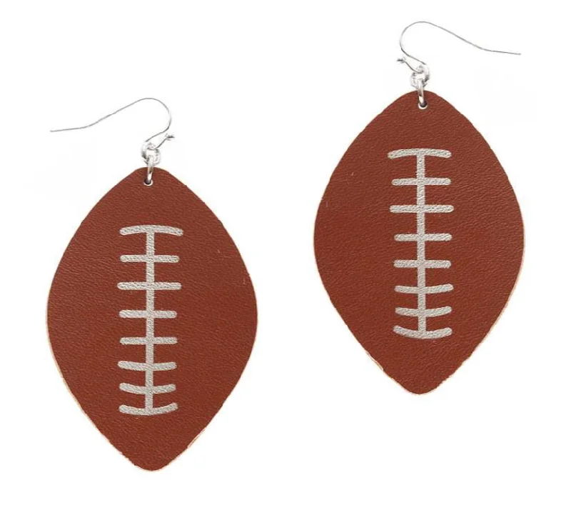 Ladies earrings timeless craft styles-Brown Football Leather Sport Earrings