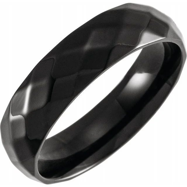 Ladies rings halo accent styles-Black PVD Titanium 6 mm Faceted Band