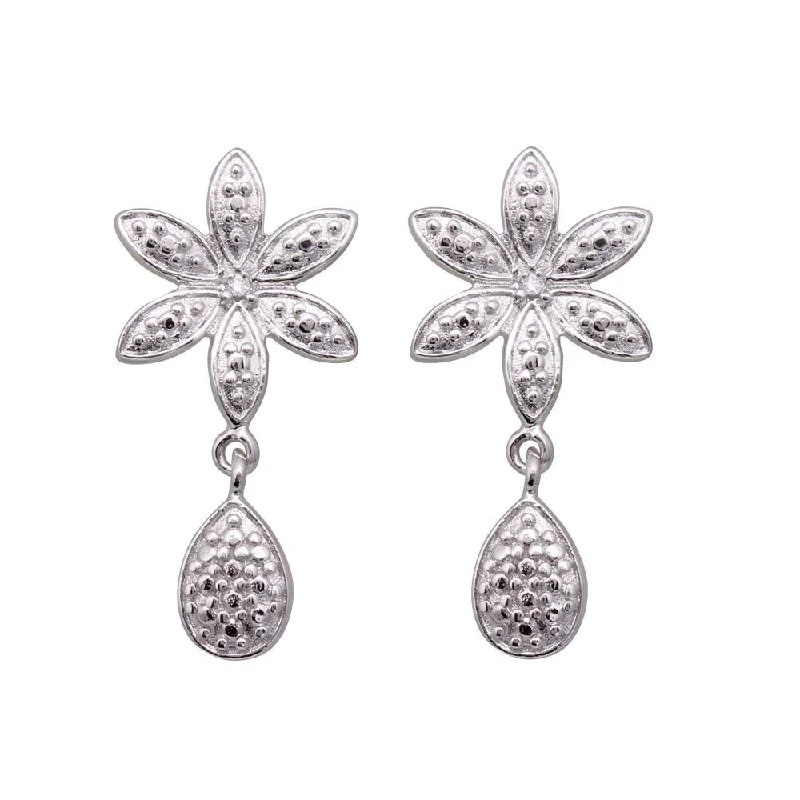 Ladies earrings elegant gold designs-Silver 925 Rhodium Plated Round Oval Flower CZ Dangling Stud Earrings - STE00459