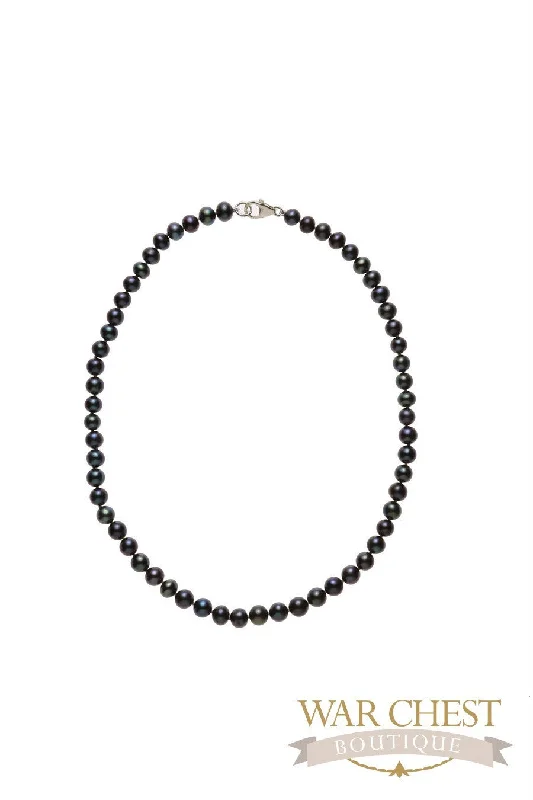 ladies necklace twisted diamond-Black Pearl 18" Necklace