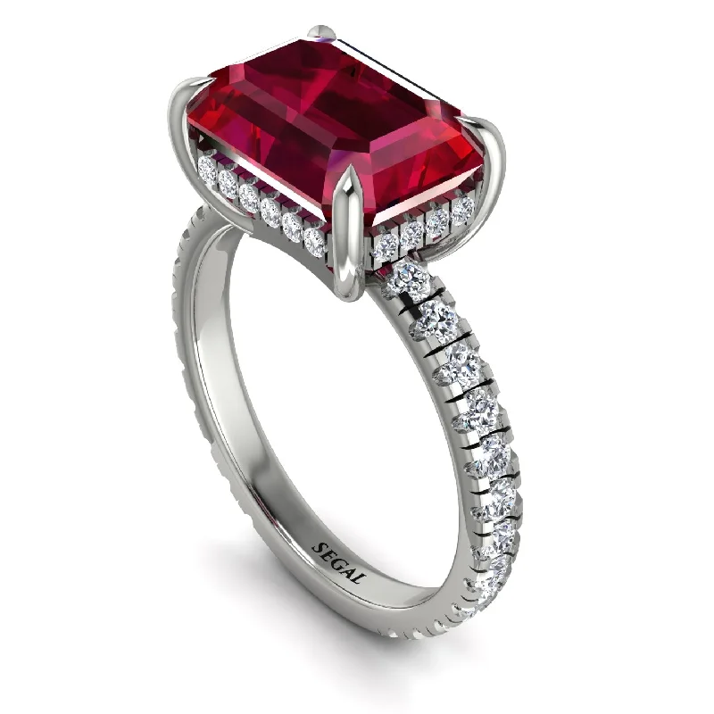 Ladies engagement rings eternity diamond-Emerald-Cut Ruby Pavé Engagement Ring - Daphne No. 12