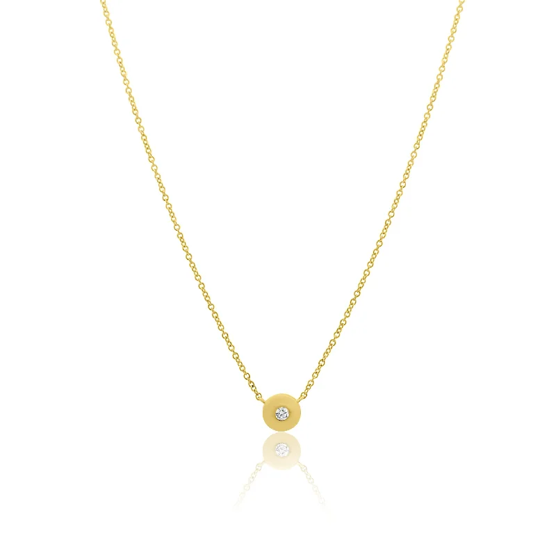 ladies necklace halo premium-Gold Donut Bezel Set Diamond Solitaire Necklace