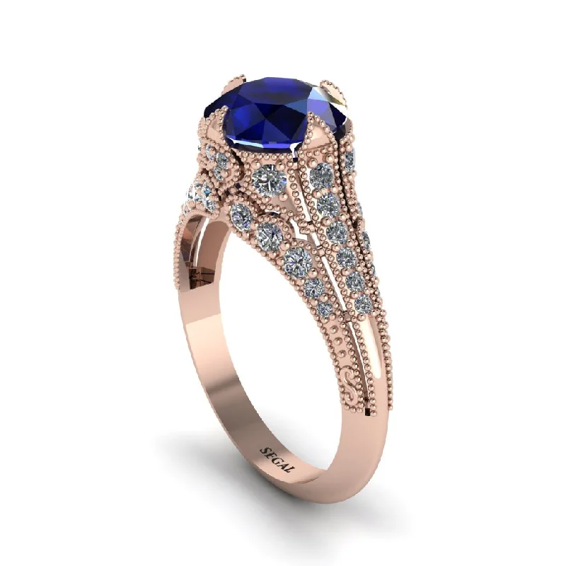 Ladies engagement rings luxurious gemstone-Sapphire Vintage Crown Engagement Ring - Talia No. 14