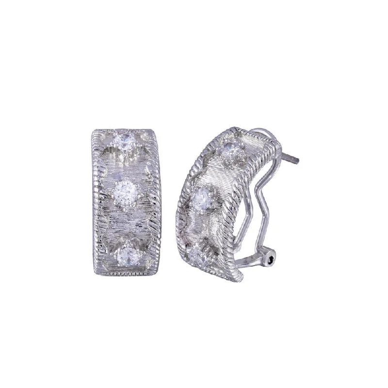 Ladies earrings eye-catching designs-Silver 925 Rhodium Plated Three Round CZ Half Circle Stud Earrings - STE00239