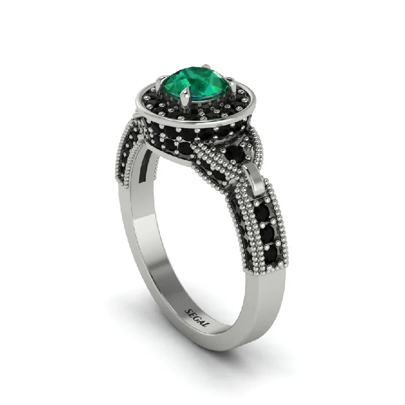 Ladies engagement rings delicate diamonds-Emerald Double Halo Handmade Engagement Ring - Gracelyn No. 36