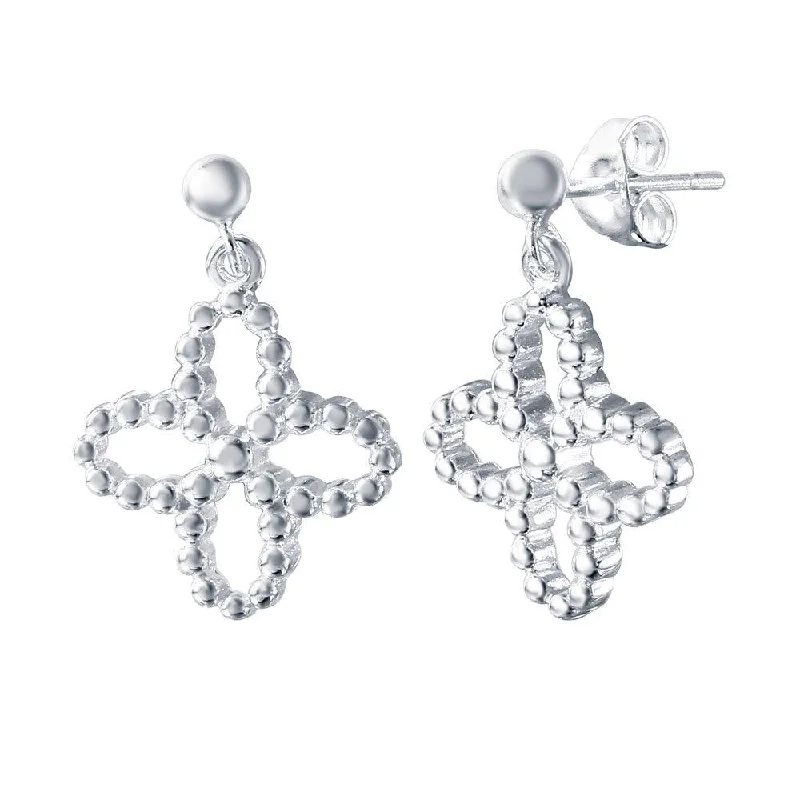 Ladies earrings viral fashion picks-Silver 925 Rhodium Plated Clover Dangling Stud Earrings - STE00728