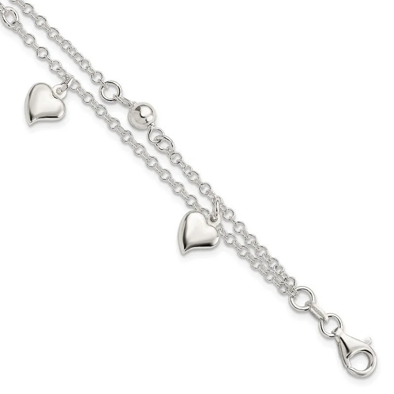 ladies bracelet valentine’s tropical-Sterling Silver Polished Dangle Heart 6.5in Plus .75 in ext Bracelet