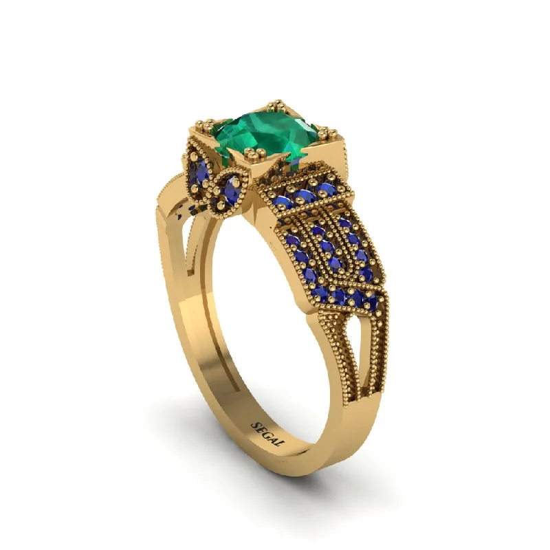 Ladies engagement rings radiant diamond cuts-Emerald Milgrain Gold Engagement Ring - Lyric No. 64