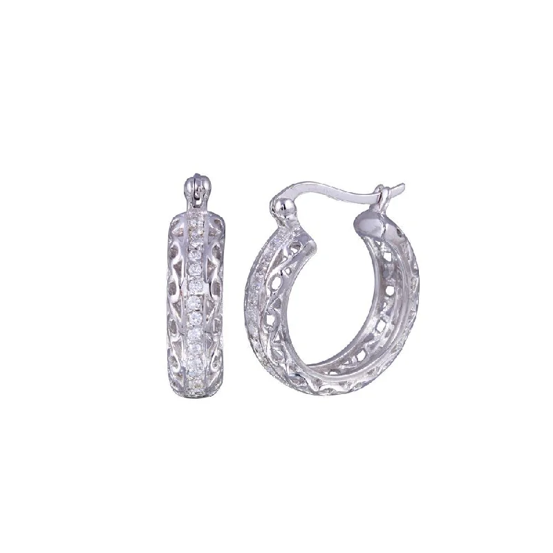 Ladies earrings industrial style designs-Silver 925 Rhodium Plated CZ Hoop Earrings - STE00306