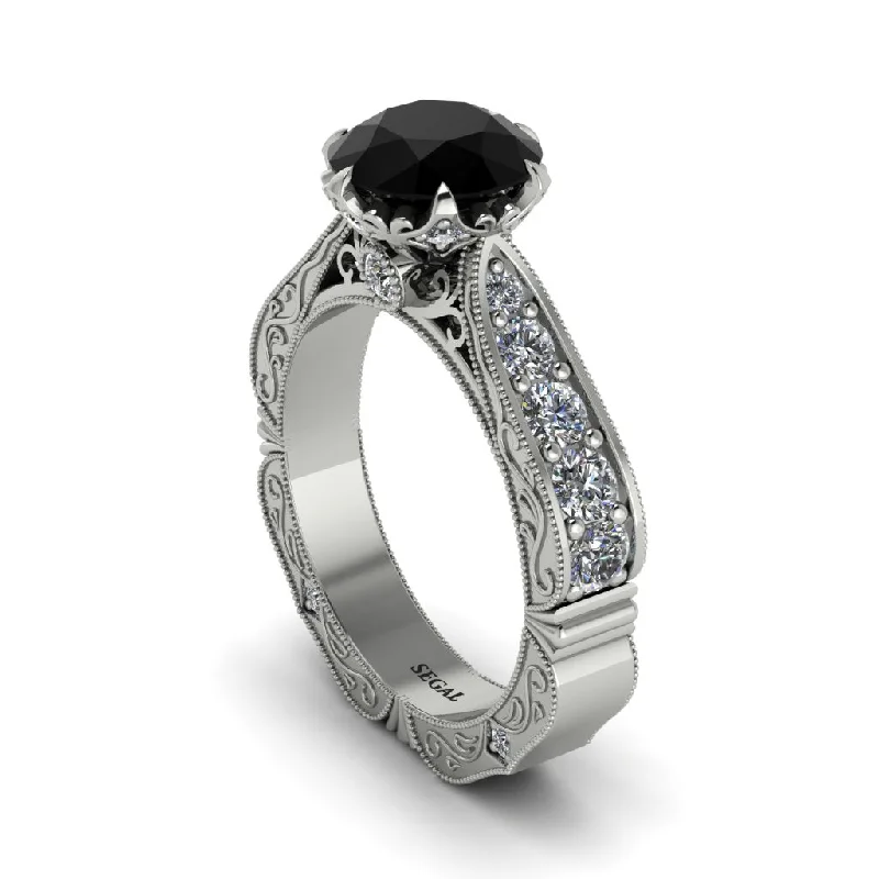 Ladies engagement rings delicate gemstone cuts-Black Diamond Victorian Scroll Engagement Ring - Kehlani No. 9