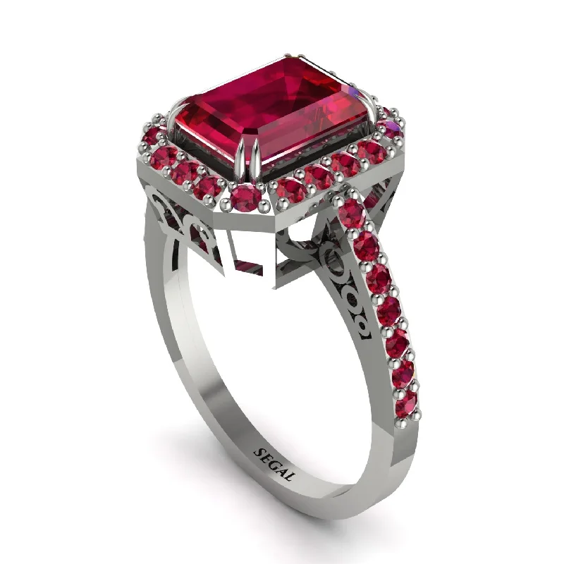 Ladies engagement rings twisted styles-Emerald Cut Ruby Vintage-Inspired Engagement Ring - Addilyn No. 57