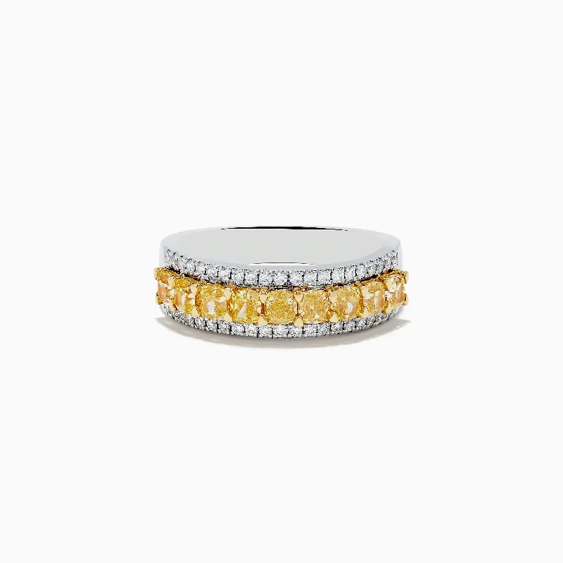 Ladies rings high investment value-Canare 18k Two Tone Gold Cushion Cut Yellow Diamond Band 1.70 TCW