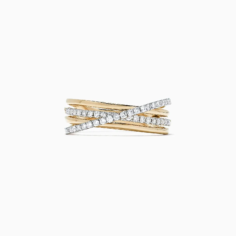 Ladies rings gemstone cluster styles-D'Oro 14K Yellow Gold Diamond Crossover Band, 0.29 TCW