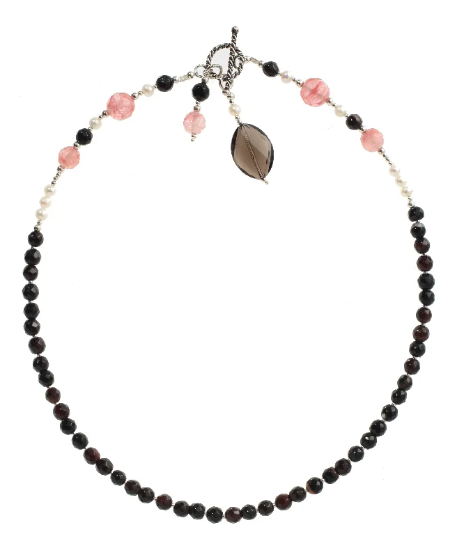 ladies necklace cluster affordable-Pink & Black Agate & White Pearl Necklace