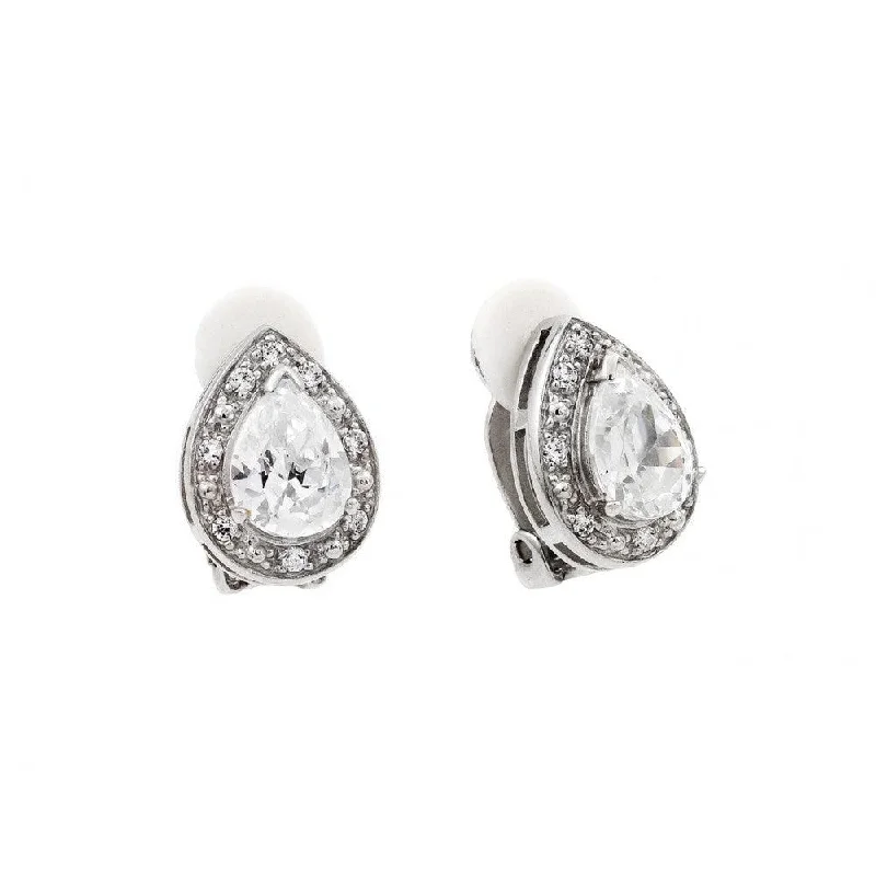 Ladies earrings cubist style designs-Silver 925 Rhodium Plated Teardrop Clear CZ Stud Earrings - STE00724