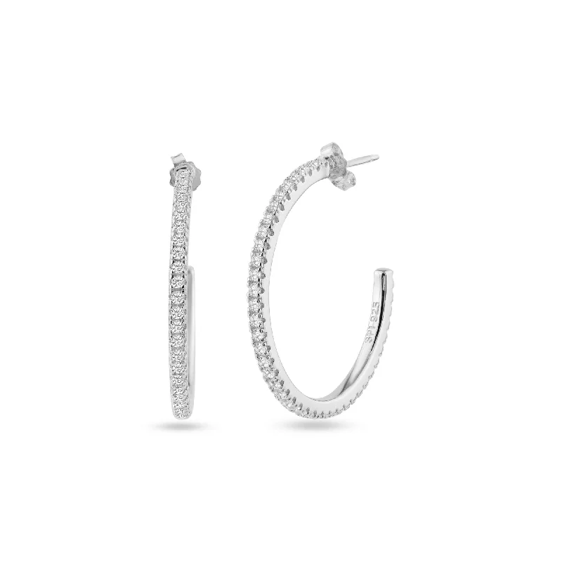 Ladies earrings cultural heritage designs-STE01352 - Rhodium Plated Eternity Clear CZ Hoop Earring 29mm