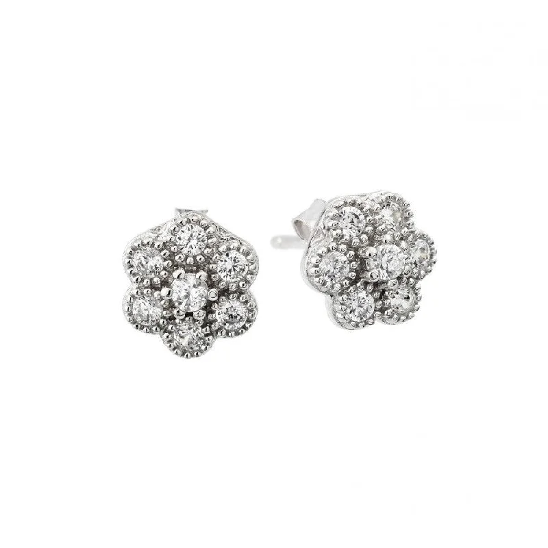 Ladies earrings art nouveau styles-Silver 925 Rhodium Plated Cluster CZ Earrings - STE00975