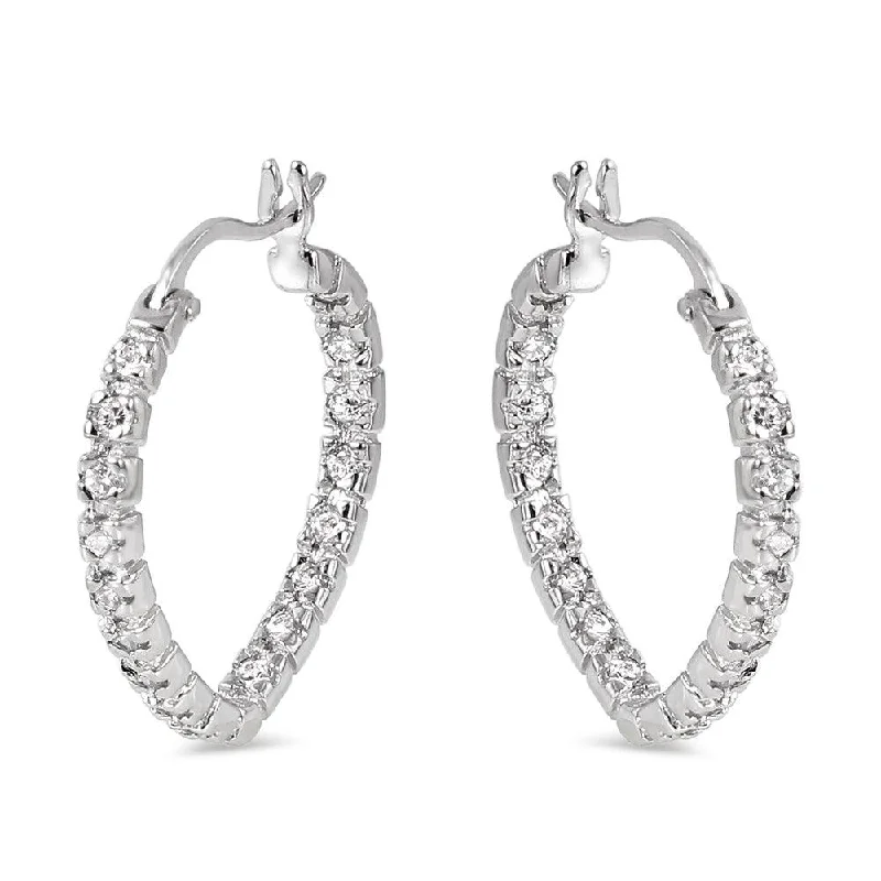 Ladies earrings metallic sheen styles-Silver 925 Rhodium Plated CZ Earrings - BGE00230