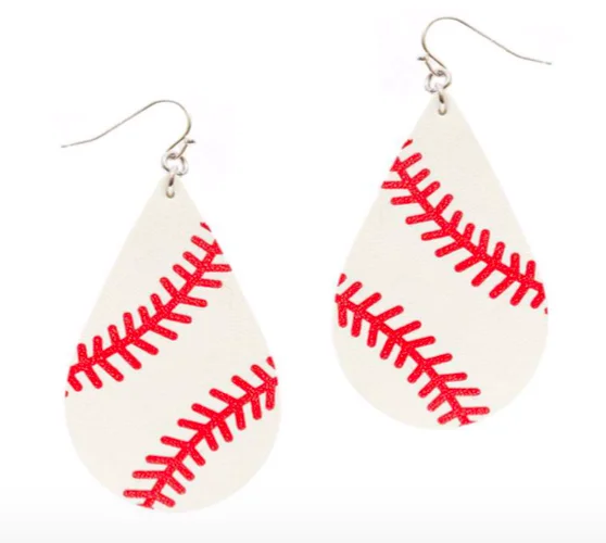 Ladies earrings smooth surface earrings-Baseball Leather Sport Earrings (Drop)