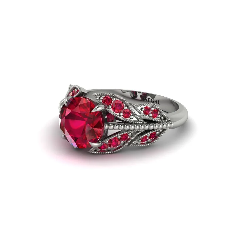 Ladies engagement rings store locations-Ruby Majestic Leaf Gold Engagement Ring - Makenna No. 57