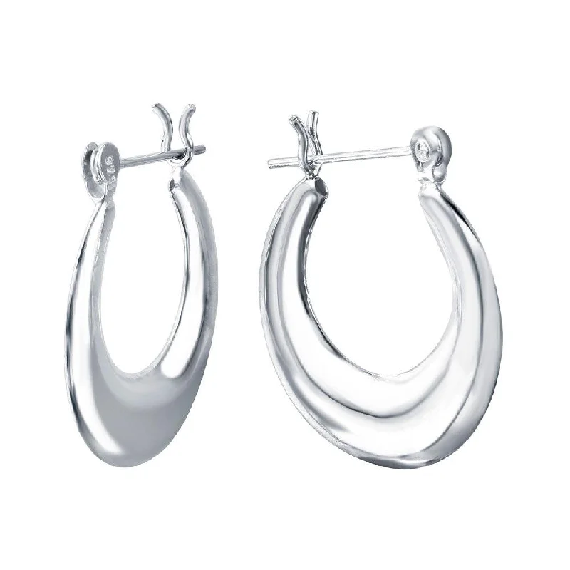 Ladies earrings New Year’s Eve designs-Silver 925 Rhodium Plated Crescent Hoop Earrings - STE00726