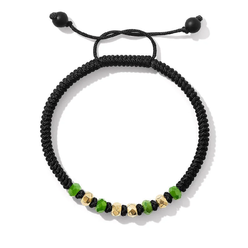 ladies bracelet green emerald chic-David Yurman Men's Fortune Woven Black Nylon Bracelet with Black Onyx and 18k Yellow Gold