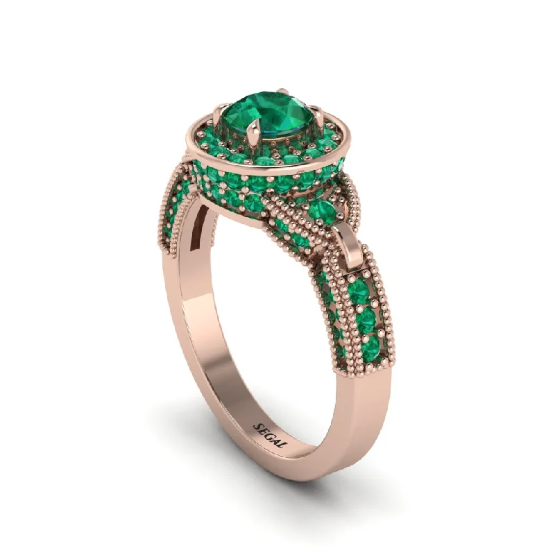 Ladies engagement rings heart diamond-Emerald Double Halo Handmade Engagement Ring - Gracelyn No. 20