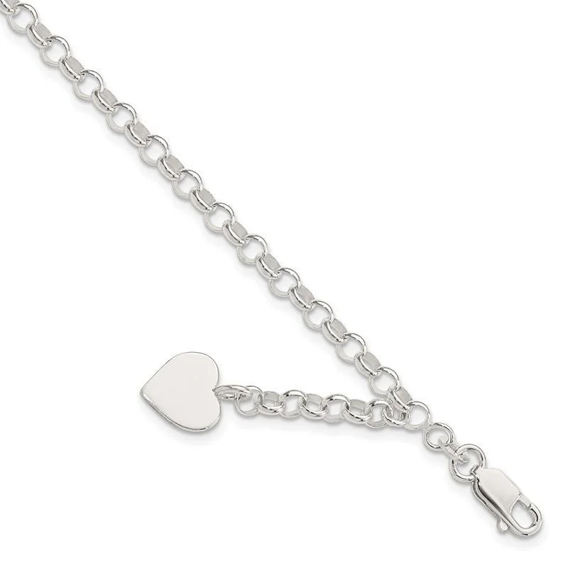 ladies bracelet delicate halo-Sterling Silver Engraveable Heart Charm Rolo Bracelet