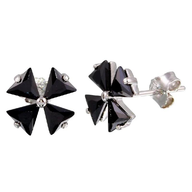 Ladies earrings versatile wear styles-Rhodium Plated 925 Sterling Silver Black X CZ Earrings - STE01092